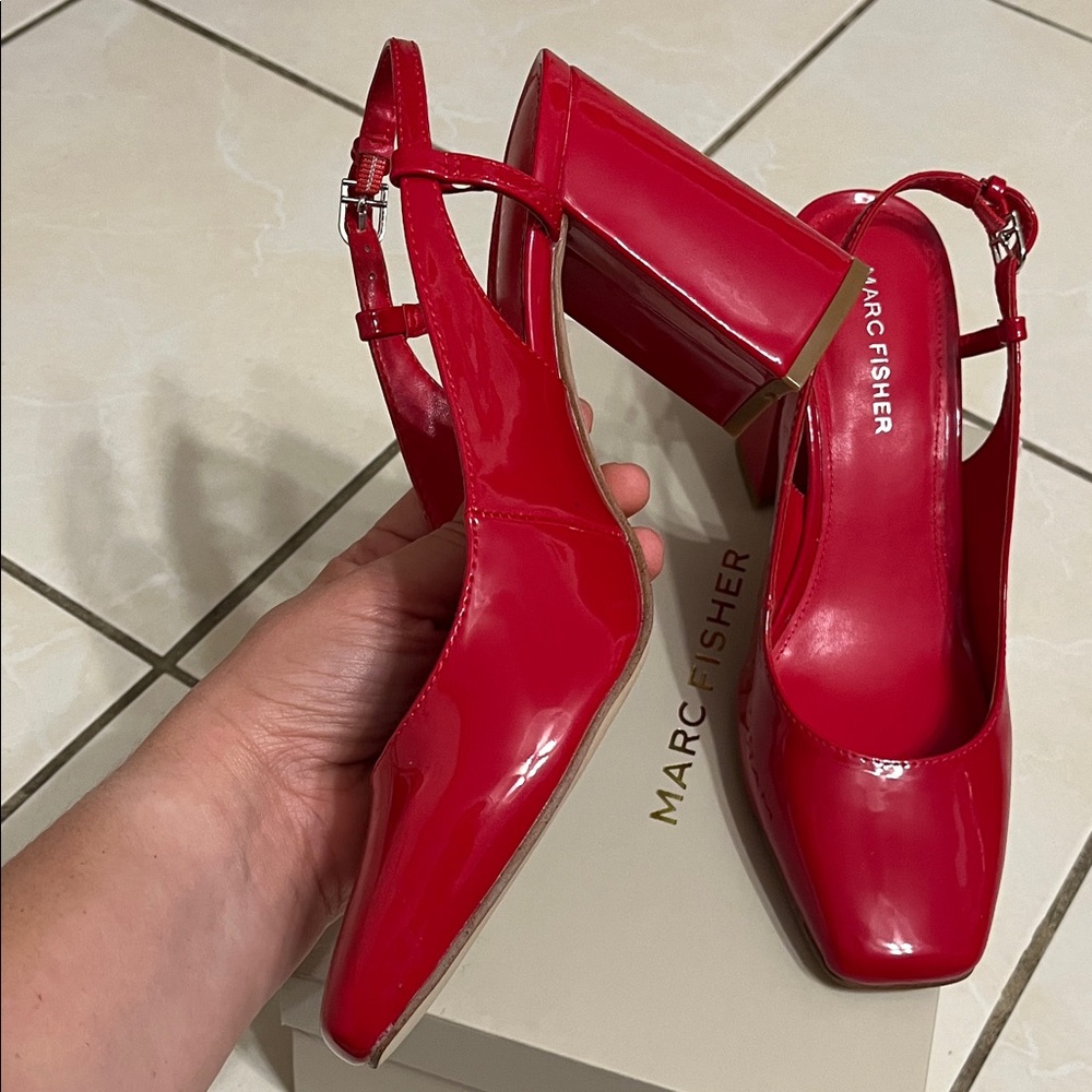 Marc Fisher Glossy Red Slingback Heels - Picture 4 of 11